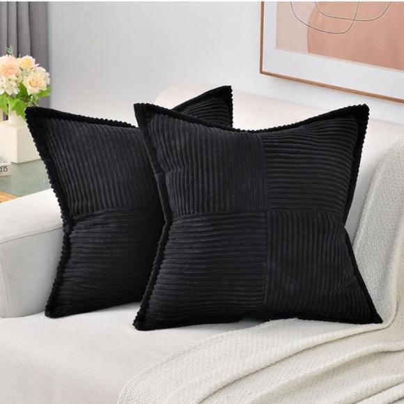 Black Corduroy Throw Pillow Covers‎ 18x18 Inch Set of 2 - Picture 2 of 6